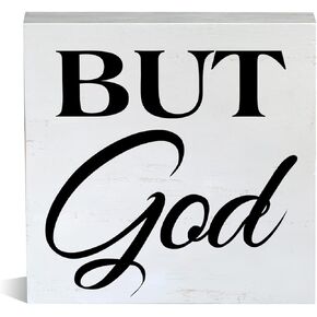 Farmhouse But God Wooden Box Sign Religious Wood Block Tabletop Sign Christian Decorative Desk Sign Home Shelf Decor 5 X 5 Inches