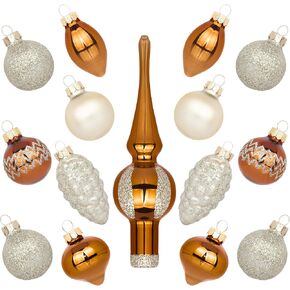 Miniature Ornaments and Tree Topper White and Pink Christmas Mini Glass Tree Decorations Set of 15 for Tabletop Desktop Tree Wedding Centerpiece