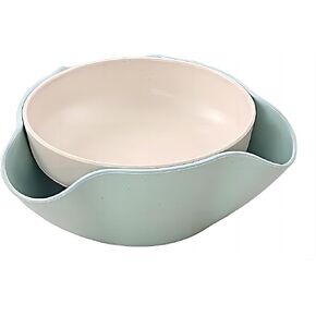 Bamboo's Grocery Double Dish Snack Bowl For Pistachios, Peanuts, Edamame, Cherries, Nuts, with Shell Storage (Green)