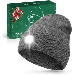 Unisex Beanie with Light 2 Pack, USB Rechargeable LED Headlamp Hat, Gifts for Valentine's Day, Warm Knitted Cap for Parents Men Women Dad Mom Black & Black