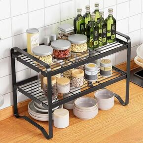 Multi-functional Home Kitchen Storage Rack - Cabinet Counter Tiered Storage Rack, Double-layer Organizer, Spice Bottle Holder, suitable for Kitchen Supplies, Bookshelf, and Desktop File Storage