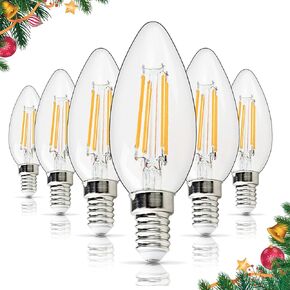 BlueStars C35 E14 European Base LED Bulb 4W (40 Watt Equivalent), 2700K Warm White 450lm, C35 Clear Torpedo Shape Bullet Top for Chandeliers, Ceiling Fan, Wall sconces - 6 Packs