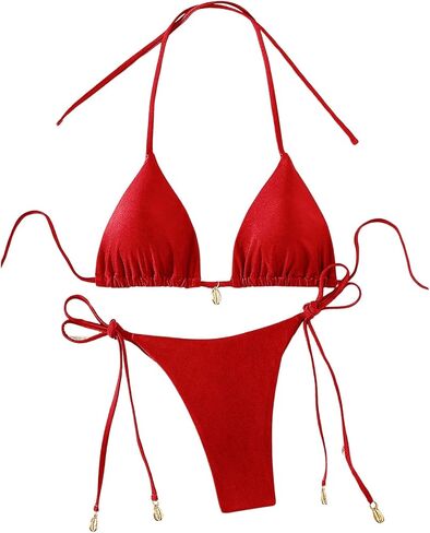 Women's 2 Piece Swimsuit Halter Triangle Ruched High Cut Bathing Suit Thong Cheeky Bikini Set in Saudi Arabia