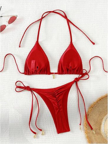 Women's 2 Piece Swimsuit Halter Triangle Ruched High Cut Bathing Suit Thong Cheeky Bikini Set in Saudi Arabia