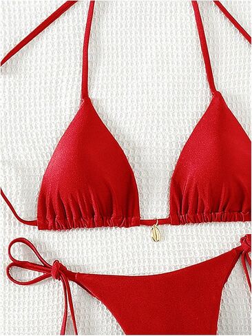 Women's 2 Piece Swimsuit Halter Triangle Ruched High Cut Bathing Suit Thong Cheeky Bikini Set in Saudi Arabia