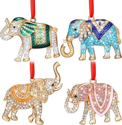Sinmoe 4 Pcs Elephant Christmas Ornament Sisterhood Elephant Ornament for Women Tribe Hanging Crystal Christmas Tree Decorations Friendship Ornaments Elephant Gifts with Red Ribbon for Xmas Party in Saudi Arabia