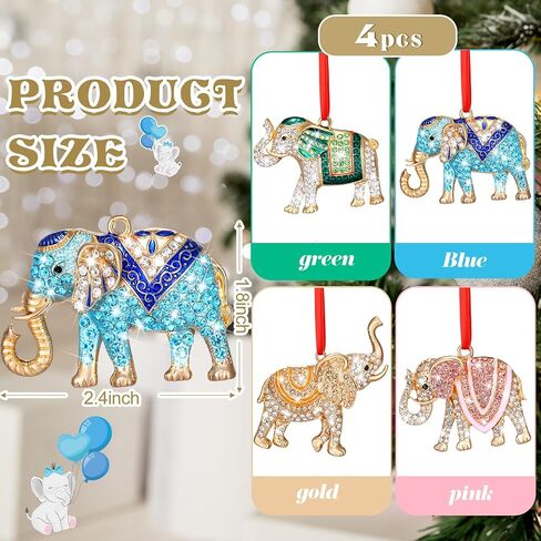Sinmoe 4 Pcs Elephant Christmas Ornament Sisterhood Elephant Ornament for Women Tribe Hanging Crystal Christmas Tree Decorations Friendship Ornaments Elephant Gifts with Red Ribbon for Xmas Party in Saudi Arabia