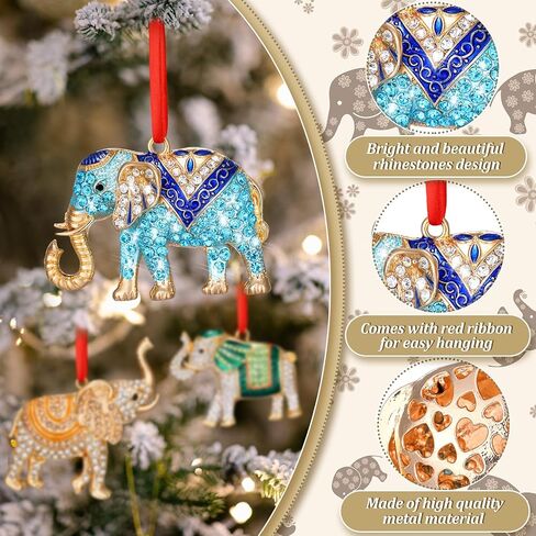 Sinmoe 4 Pcs Elephant Christmas Ornament Sisterhood Elephant Ornament for Women Tribe Hanging Crystal Christmas Tree Decorations Friendship Ornaments Elephant Gifts with Red Ribbon for Xmas Party in Saudi Arabia