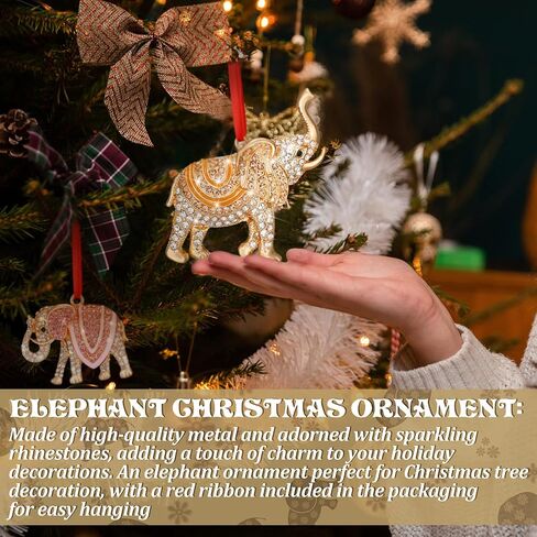 Sinmoe 4 Pcs Elephant Christmas Ornament Sisterhood Elephant Ornament for Women Tribe Hanging Crystal Christmas Tree Decorations Friendship Ornaments Elephant Gifts with Red Ribbon for Xmas Party in Saudi Arabia