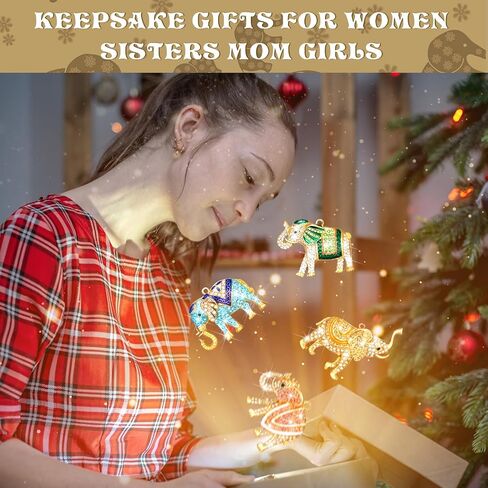 Sinmoe 4 Pcs Elephant Christmas Ornament Sisterhood Elephant Ornament for Women Tribe Hanging Crystal Christmas Tree Decorations Friendship Ornaments Elephant Gifts with Red Ribbon for Xmas Party in Saudi Arabia