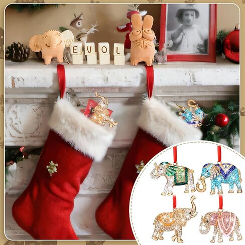 Sinmoe 4 Pcs Elephant Christmas Ornament Sisterhood Elephant Ornament for Women Tribe Hanging Crystal Christmas Tree Decorations Friendship Ornaments Elephant Gifts with Red Ribbon for Xmas Party in Saudi Arabia
