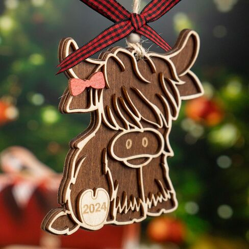 Highland Cow Christmas Ornaments, Highland Cow Ornaments for Christmas Tree, Highland Cow Christmas Decorations, Christmas Cow, Christmas Highland Cow, Baby Cow Ornament (Ribbon) in Saudi Arabia
