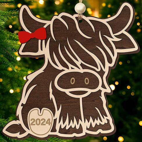 Highland Cow Christmas Ornaments, Highland Cow Ornaments for Christmas Tree, Highland Cow Christmas Decorations, Christmas Cow, Christmas Highland Cow, Baby Cow Ornament (Ribbon) in Saudi Arabia