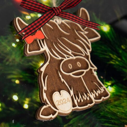 Highland Cow Christmas Ornaments, Highland Cow Ornaments for Christmas Tree, Highland Cow Christmas Decorations, Christmas Cow, Christmas Highland Cow, Baby Cow Ornament (Ribbon) in Saudi Arabia