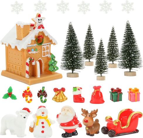LovesTown Christmas Miniature Figurines for Crafts, 25 PCS Christmas Miniature Ornaments Kit Snowman Christmas Fairy Resin Ornaments Pine Tree for Christmas Garden in Saudi Arabia