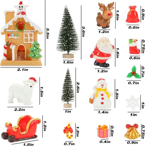 LovesTown Christmas Miniature Figurines for Crafts, 25 PCS Christmas Miniature Ornaments Kit Snowman Christmas Fairy Resin Ornaments Pine Tree for Christmas Garden in Saudi Arabia