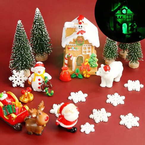 LovesTown Christmas Miniature Figurines for Crafts, 25 PCS Christmas Miniature Ornaments Kit Snowman Christmas Fairy Resin Ornaments Pine Tree for Christmas Garden in Saudi Arabia