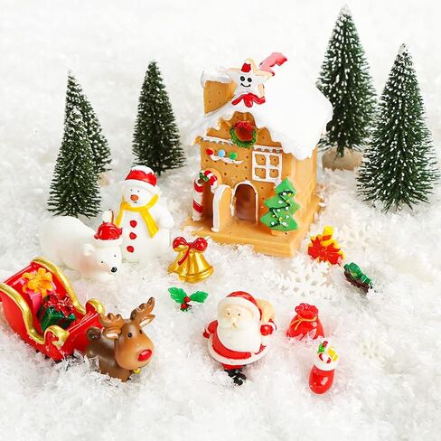 LovesTown Christmas Miniature Figurines for Crafts, 25 PCS Christmas Miniature Ornaments Kit Snowman Christmas Fairy Resin Ornaments Pine Tree for Christmas Garden in Saudi Arabia