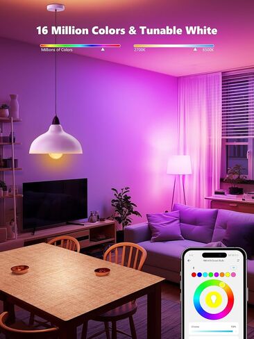 BrizLabs Smart Light Bulbs, RGBWW LED Light Bulb, Color Changing Light Bulb, App Control WiFi Light Bulb Compatible with Alexa and Google Home, 806 Lumens, A19, E26, 2.4 GHz, No Hub Required, 4 Pack in Saudi Arabia