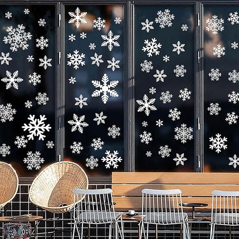 8 Sheets Christmas Snowflake Window Clings White Snowflake Window Decals Winter Snow Window Decorations Snowflake Window Stickers for Home Bedroom Office Living Room Glass Windows Decorations in Saudi Arabia