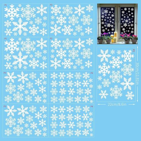8 Sheets Christmas Snowflake Window Clings White Snowflake Window Decals Winter Snow Window Decorations Snowflake Window Stickers for Home Bedroom Office Living Room Glass Windows Decorations in Saudi Arabia