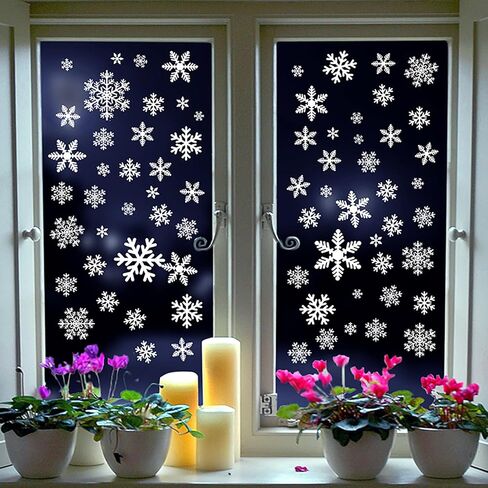 8 Sheets Christmas Snowflake Window Clings White Snowflake Window Decals Winter Snow Window Decorations Snowflake Window Stickers for Home Bedroom Office Living Room Glass Windows Decorations in Saudi Arabia