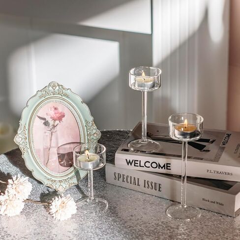 Glass Candle Holder for Tea Light, 3Pcs Clear Hurricane Candle Holder for Table Centerpiece, Tealight Candle Holder Centerpiece for Dining Room Table Wedding Party Home Decor in Saudi Arabia