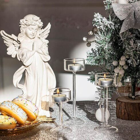 Glass Candle Holder for Tea Light, 3Pcs Clear Hurricane Candle Holder for Table Centerpiece, Tealight Candle Holder Centerpiece for Dining Room Table Wedding Party Home Decor in Saudi Arabia