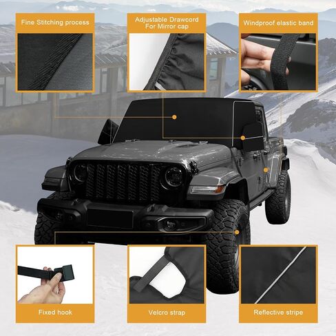 Guina Windshield & Front Side Window Snow Cover Compatible wirh Jeep Wrangle JL JT 18-24, 600D Oxford Cloth Windshield Cover with Mirror Cover for Snow Rain Hail Protection in Saudi Arabia
