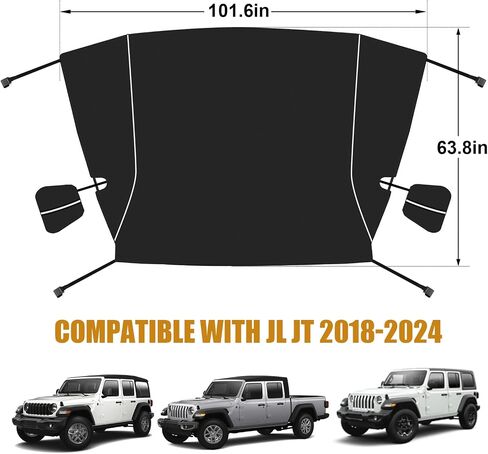 Guina Windshield & Front Side Window Snow Cover Compatible wirh Jeep Wrangle JL JT 18-24, 600D Oxford Cloth Windshield Cover with Mirror Cover for Snow Rain Hail Protection in Saudi Arabia