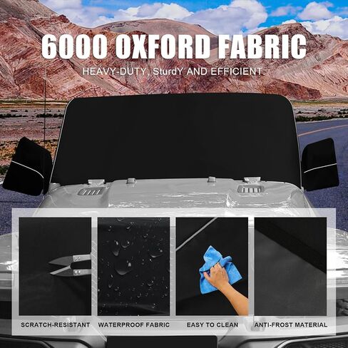 Guina Windshield & Front Side Window Snow Cover Compatible wirh Jeep Wrangle JL JT 18-24, 600D Oxford Cloth Windshield Cover with Mirror Cover for Snow Rain Hail Protection in Saudi Arabia