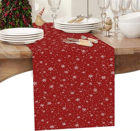 مفرش طاولة رقاقات الثلج الحمراء لعيد الميلاد من إمفينسي مع 6 مفارش، مجموعة مفارش طاولة ديكور غرفة الطعام لديكور طاولة القهوة في المطبخ (مفرش طاولة واحد بطول 72 بوصة و6 مفارش) in Kuwait