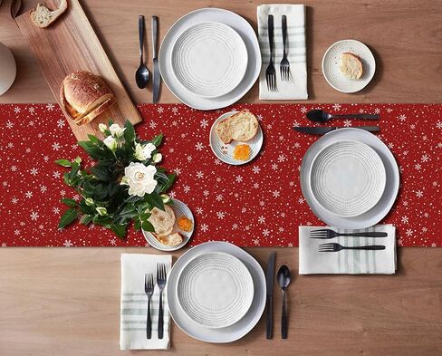 مفرش طاولة رقاقات الثلج الحمراء لعيد الميلاد من إمفينسي مع 6 مفارش، مجموعة مفارش طاولة ديكور غرفة الطعام لديكور طاولة القهوة في المطبخ (مفرش طاولة واحد بطول 72 بوصة و6 مفارش) in Kuwait