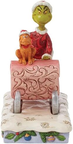 Enesco Dr. Seuss Grinch من Jim Shore Santa Grinch مع تمثال Max Riding on Sleigh، تمثال منحوت لديكور المنزل مصنوع يدويًا من الراتنج الحجري، 6.75 بوصة، متعدد الألوان in Saudi Arabia