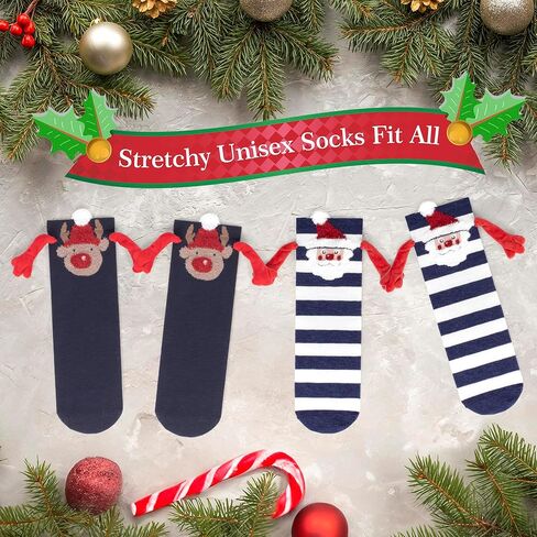 Bibalablli زوجان من الجوارب المغناطيسية التي تمسك الأيدي الجوارب المبتكرة المضحكة للرجال والنساء والأب والأم والأزواج والعشاق والفتيات المراهقات والأولاد in Kuwait