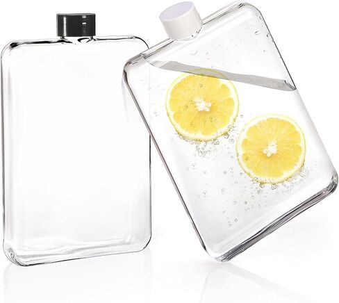 عبوتان من زجاجة مياه مسطحة، زجاجة مياه مربعة خالية من مادة BPA سعة 16 أونصة مع غطاء مانع للتسرب، قارورة جيب محمولة رفيعة لزجاجة المياه للمحفظة، والسفر، والرياضة، وصالة الألعاب الرياضية، واللياقة البدنية in Kuwait