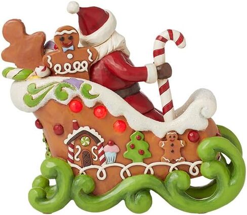Enesco Jim Shore Heartwood Creek Gingerbread Christmas Santa in Sleigh Lit تمثال - تماثيل سانتا قابلة للجمع مرسومة يدويًا من الراتنج الحجري مع أضواء تمثال ديكور منزلي لعيد الميلاد، 6.87 بوصة in Saudi Arabia