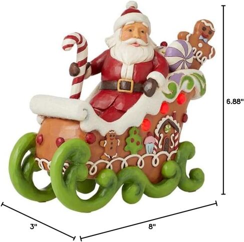 Enesco Jim Shore Heartwood Creek Gingerbread Christmas Santa in Sleigh Lit تمثال - تماثيل سانتا قابلة للجمع مرسومة يدويًا من الراتنج الحجري مع أضواء تمثال ديكور منزلي لعيد الميلاد، 6.87 بوصة in Saudi Arabia