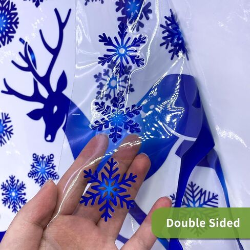 funlife Winter Snowflakes and Snowball Decorative Stained Window Decal, Double Sided Thickened Static Cling Glass Covering for Bathroom Glass Window Decor, Blue and Gold Snowflakes 15.75"x22.05" in Saudi Arabia