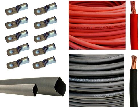 WNI 1/0 AWG 1/0 Gauge 5 Feet Black + 5 Feet Red Battery Welding Pure Copper Ultra Flexible Cable + 5pcs of 5/16" & 5pcs 3/8" Copper Cable Lug Terminal Connectors + 3 Feet Heat Shrink Tubing in Saudi Arabia