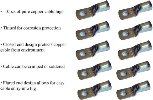 WNI 1/0 AWG 1/0 Gauge 5 Feet Black + 5 Feet Red Battery Welding Pure Copper Ultra Flexible Cable + 5pcs of 5/16" & 5pcs 3/8" Copper Cable Lug Terminal Connectors + 3 Feet Heat Shrink Tubing in Saudi Arabia