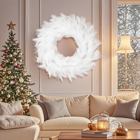 24" Pampas Grass Wreaths, Artificial Bohemian Wreath for All Seasons, Boho Wall Decor, Front Door Farmhouse Boho Home Decor for Christmas, Spring, Fall, Wedding, Bathroom, Party Table DIY Decoration in Saudi Arabia