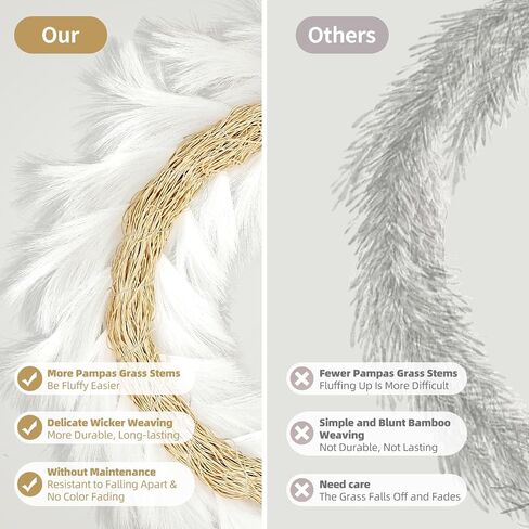 24" Pampas Grass Wreaths, Artificial Bohemian Wreath for All Seasons, Boho Wall Decor, Front Door Farmhouse Boho Home Decor for Christmas, Spring, Fall, Wedding, Bathroom, Party Table DIY Decoration in Saudi Arabia