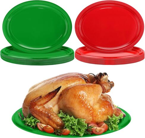 Aodaer 36 Pack Christmas Disposable Oval Plastic Plates 10 x 12 Inch Large Oval Shaped Dinner Plates Heavy Duty Plastic Plates for Christmas Party Birthday Picnic Family Gatherings (Red, Green) in Saudi Arabia