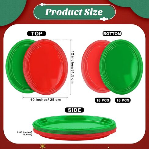 Aodaer 36 Pack Christmas Disposable Oval Plastic Plates 10 x 12 Inch Large Oval Shaped Dinner Plates Heavy Duty Plastic Plates for Christmas Party Birthday Picnic Family Gatherings (Red, Green) in Saudi Arabia