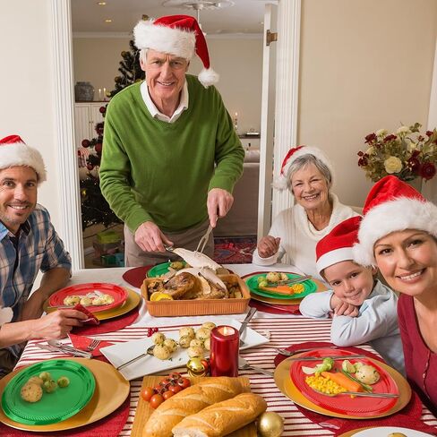 Aodaer 36 Pack Christmas Disposable Oval Plastic Plates 10 x 12 Inch Large Oval Shaped Dinner Plates Heavy Duty Plastic Plates for Christmas Party Birthday Picnic Family Gatherings (Red, Green) in Saudi Arabia