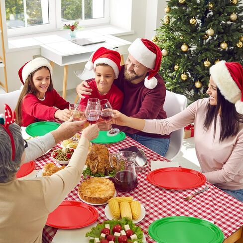 Aodaer 36 Pack Christmas Disposable Oval Plastic Plates 10 x 12 Inch Large Oval Shaped Dinner Plates Heavy Duty Plastic Plates for Christmas Party Birthday Picnic Family Gatherings (Red, Green) in Saudi Arabia