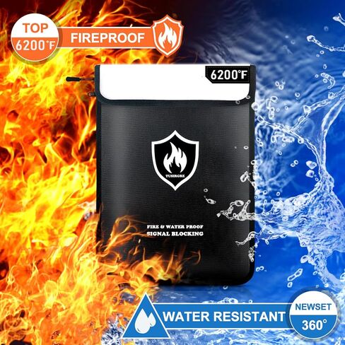 5200°F Upgraded Fireproof Document Bag, 15.7 x 11.4 Faraday Bag, Fireproof Money Bag with Zipper/Reflective Strip, 18 Layers of Heat Insulated Materials, RFID Blocking Bag Protects Devices in Saudi Arabia
