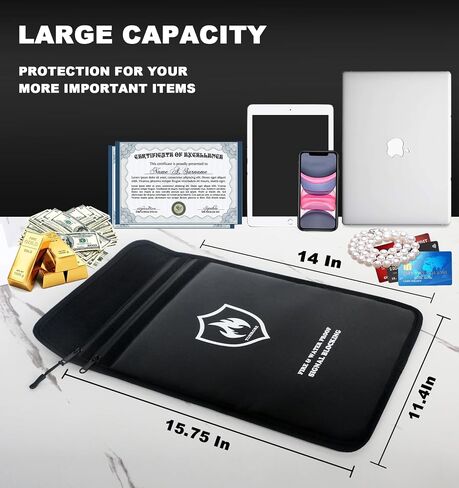 5200°F Upgraded Fireproof Document Bag, 15.7 x 11.4 Faraday Bag, Fireproof Money Bag with Zipper/Reflective Strip, 18 Layers of Heat Insulated Materials, RFID Blocking Bag Protects Devices in Saudi Arabia