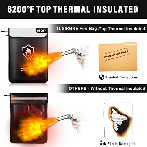 5200°F Upgraded Fireproof Document Bag, 15.7 x 11.4 Faraday Bag, Fireproof Money Bag with Zipper/Reflective Strip, 18 Layers of Heat Insulated Materials, RFID Blocking Bag Protects Devices in Saudi Arabia